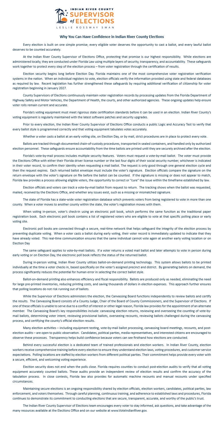 Image of July 28, 2026 press release regarding election integrity